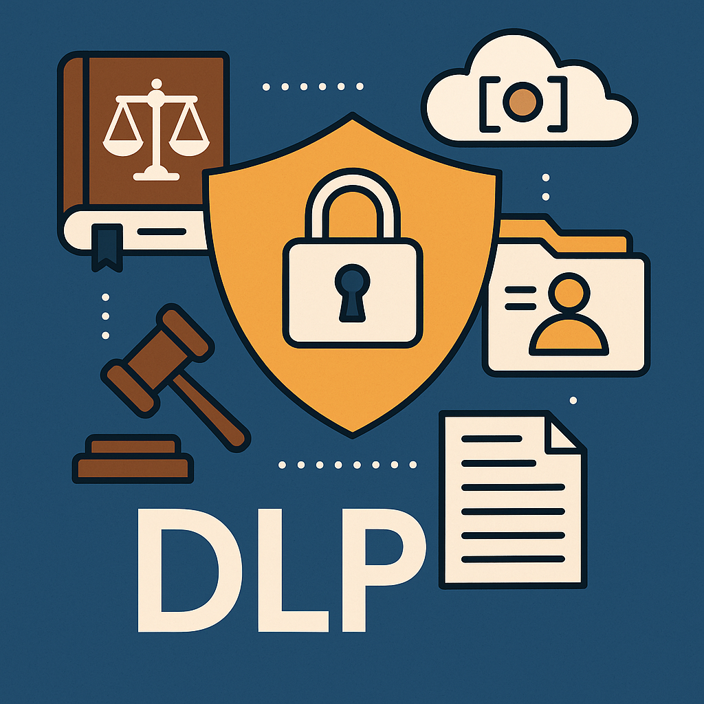 Esquema de seguridad digital DLP protegiendo datos sensibles de una empresa